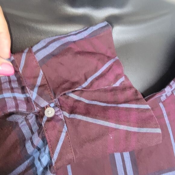 Loft plaid off shoulder long sleeve top blouse XL - Picture 3 of 5